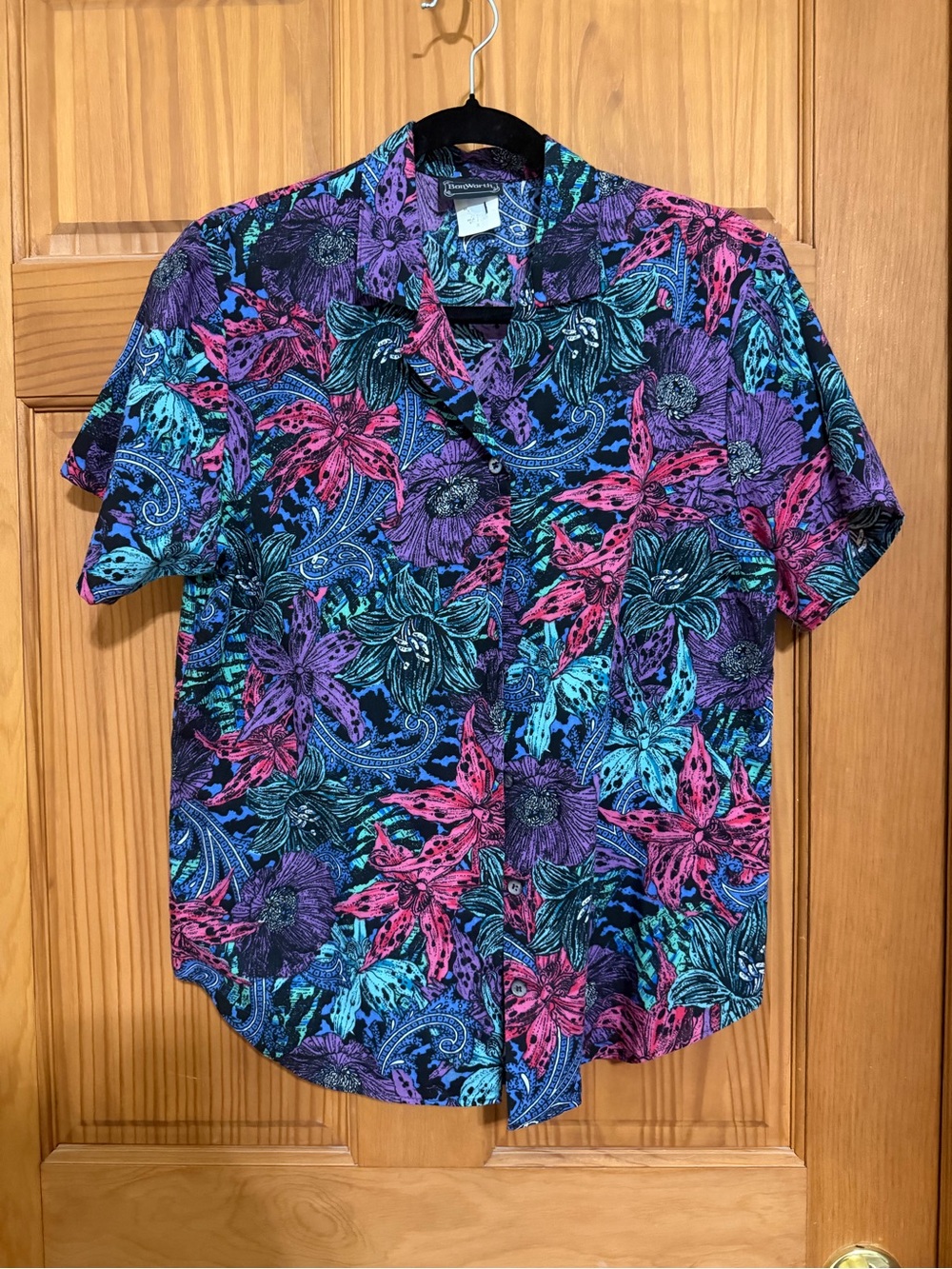 BonWorth Multicolor Neon Floral Short-Sleeve Button-Down Shirt